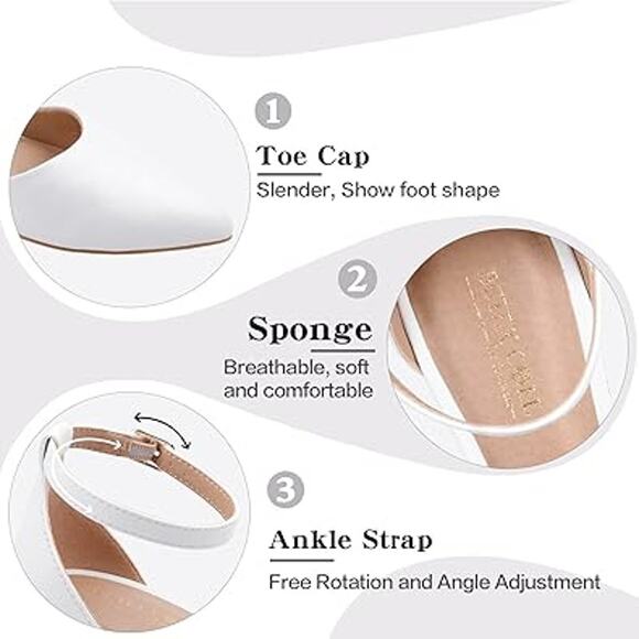 BTEX Coll Womens 7 White Closed Pointed Toe 2.25" Chunky Heel Ankle Strap Shoes - Picture 7 of 8